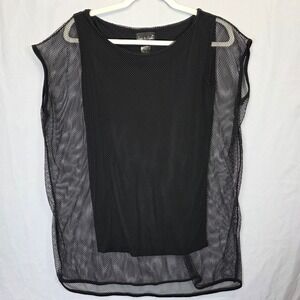 Steps In Style Black Mesh Overlay Top Women M /L Sheer Layering Blouse Edgy Goth
